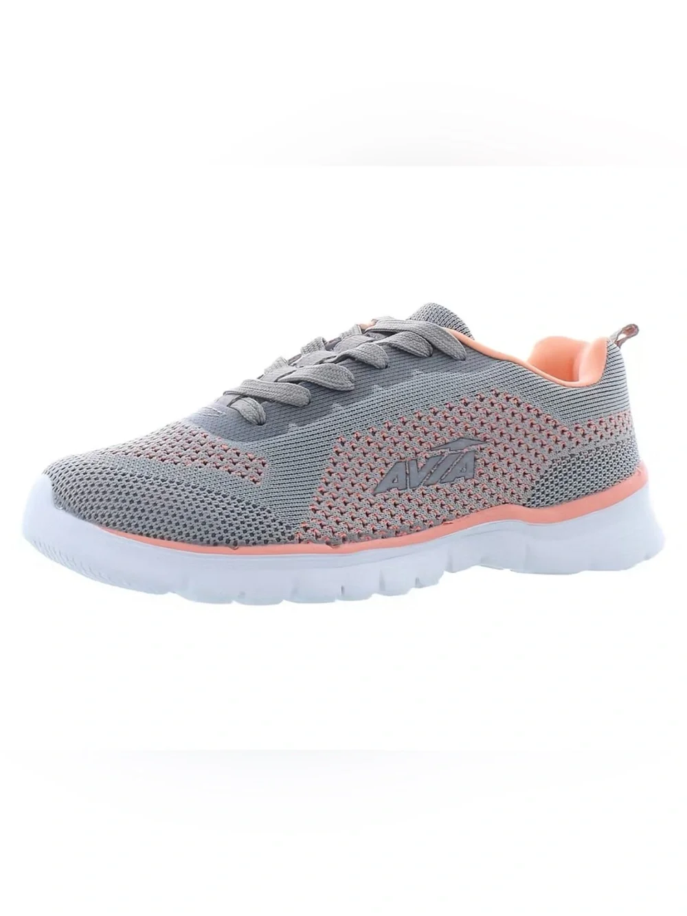 Avia Women's Gray Knit Walking Shoes with Peach Accents